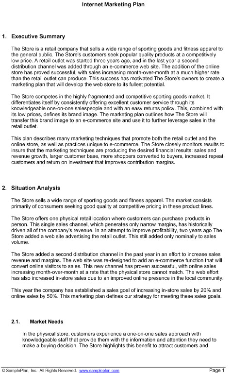 Internet Marketing Plan